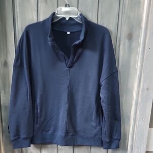 Blue Zip Up Casual Pullover